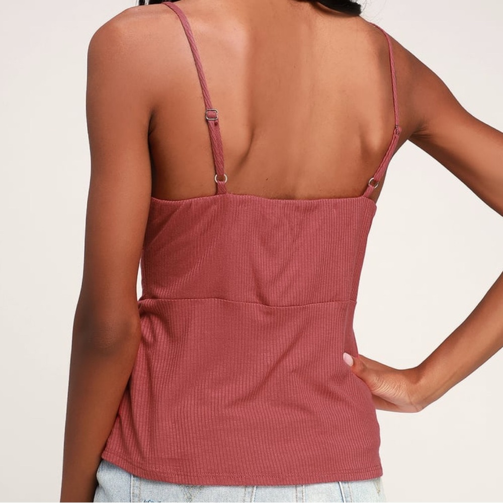 Lulus Icon Marsala Ribbed Twist-Front Cami Top - Picture 3 of 6